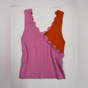 Colorblock Scalloped Ribbed Tank Top